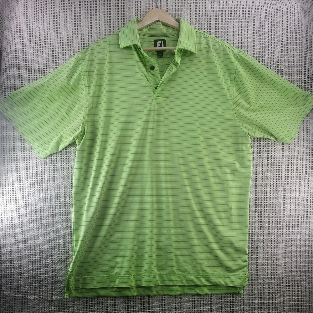 FootJoy Polo Shirt Mens 46 Green Striped Golf Performance Short Sleeve‎ Casual
